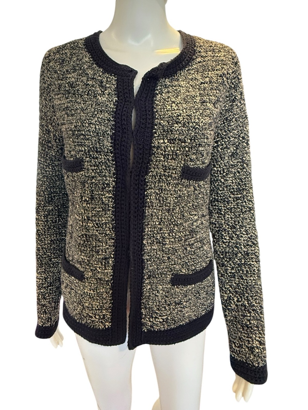 Boden Navy Marled Knit Cardigan Sweater Women’s US 8 UK 12 Open Front Textured C